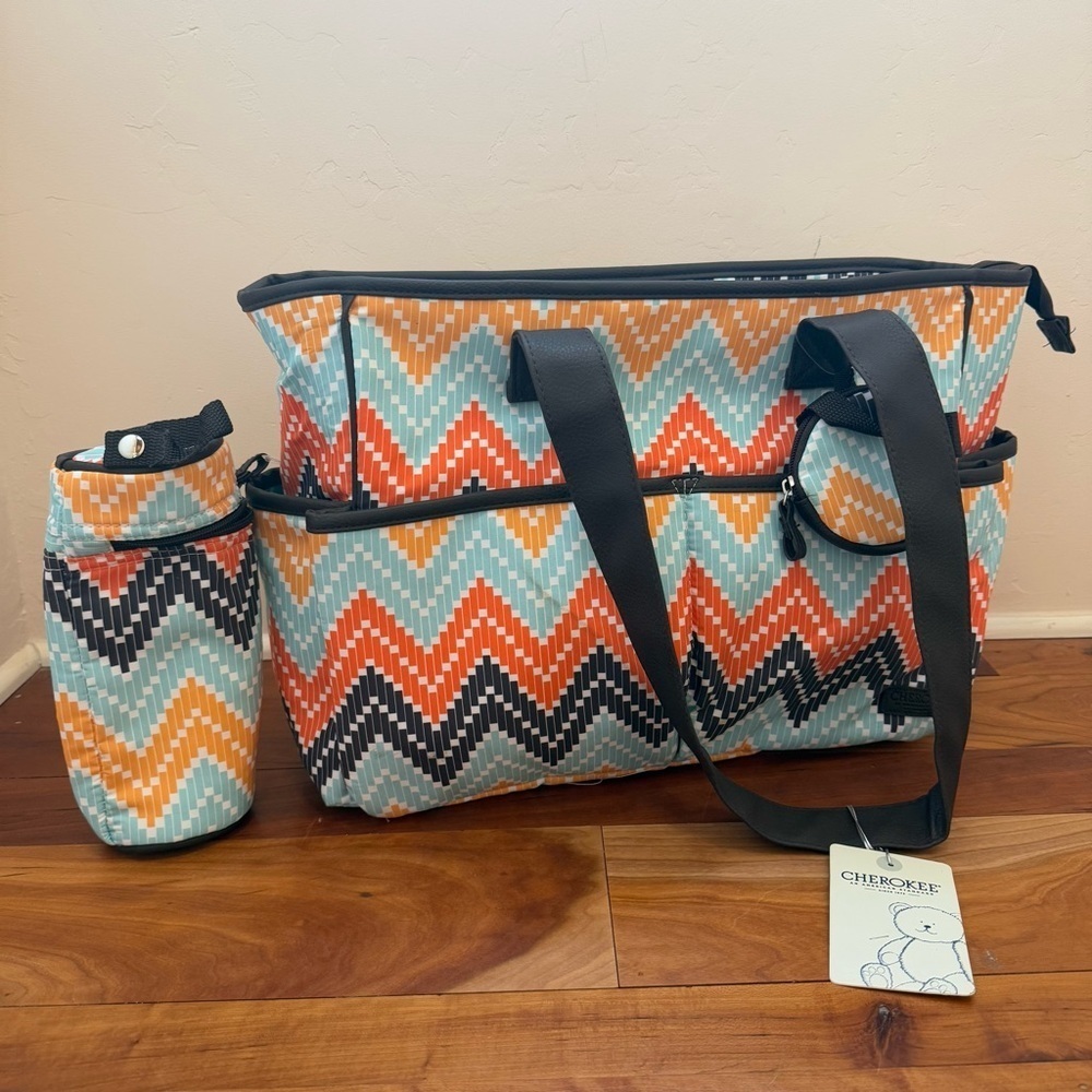 Cherokee Tote Diaper Bag Stroller Loops, Insulated Bottle Holder, Changing Pad